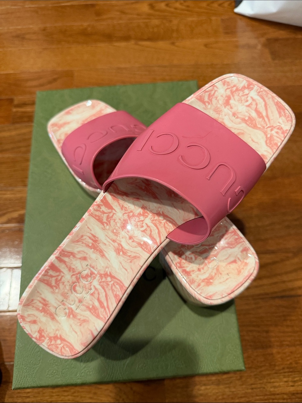 Gucci Pink Marbled Insole Slide Sandals